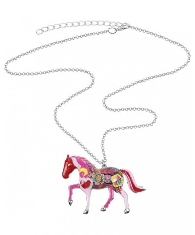 Enamel Running Horse Necklace Pendant Chain Zinc Alloy Animals Lovers Gifts for Girls Pink $9.59 Pendants