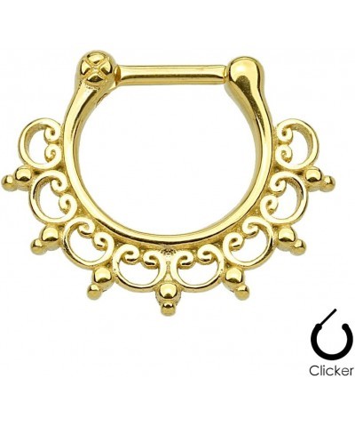 16GA Lace Tribal Fan All 316L Surgical Steel Septum Clicker Gold $8.80 Body Jewelry