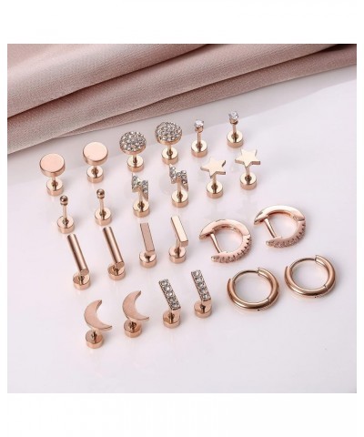 Flat Back Stud Earrings Set for Multiple Piercing Bar Earrings for Women Hypoallergenic Flatback Cartilage Earrings rose gold...