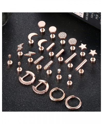 Flat Back Stud Earrings Set for Multiple Piercing Bar Earrings for Women Hypoallergenic Flatback Cartilage Earrings rose gold...