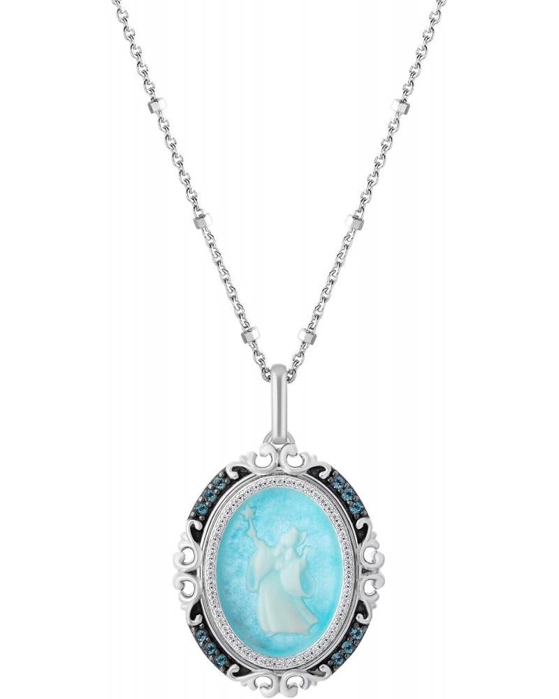 Disney Jewels Cinderella Carved Fairy Godmother Necklace in Sterling Silver, Blue Aventurine and London Blue Topaz and 1/10 C...