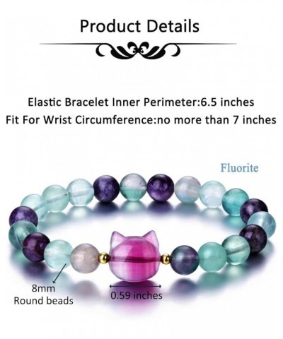 Crystal Cat Bracelet for Women Men 8mm Crystal Stone Bead Bracelets Protection Healing Crystals Gemstones Stretch Bracelet Go...