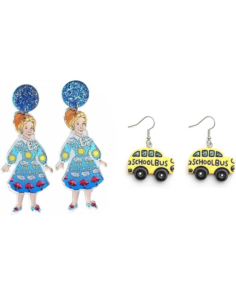 2PCS School Bus Earrings for Women Cute Cartoon Car Dangle Earring Funny Resin Back to School Statement Earring Set for Girls...