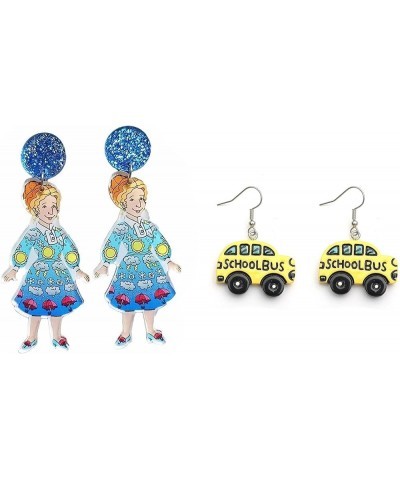 2PCS School Bus Earrings for Women Cute Cartoon Car Dangle Earring Funny Resin Back to School Statement Earring Set for Girls...