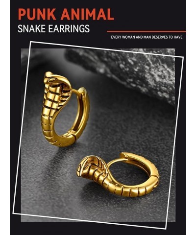 Dragon/Dinosaur/Snake Hoop Earrings for Men, Sturdy Stainless Steel Punk Biker Animals Hypoallergenic Jewelry, Gift Box 07. S...