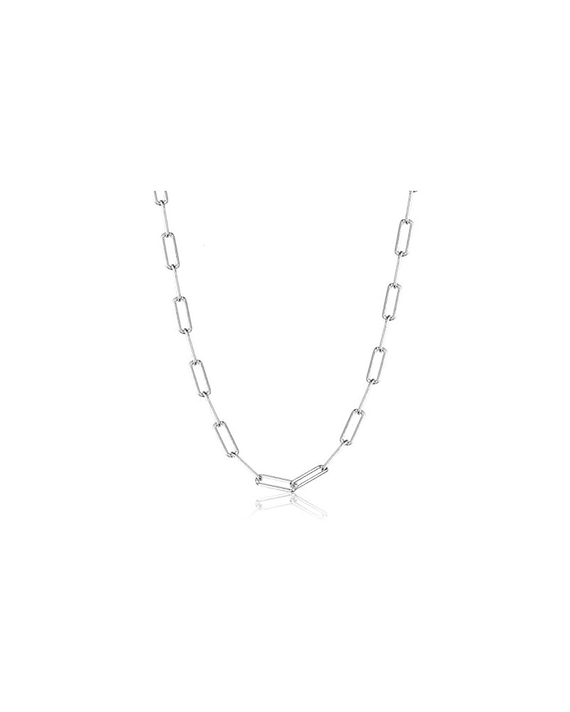 Paperclip Chain Necklace for women 925 Sterling Silver 3mm 14K White Gold Plated Dainty Silver Clasp Chain 22 inches Silver $...