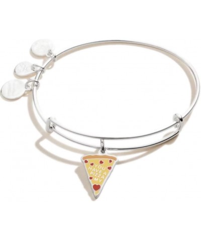 Food Expandable Bangle for Women, You Have a Pizza My Heart Charm, Shiny Silver Finish, 2 to 3.5 in $13.08 Bracelets