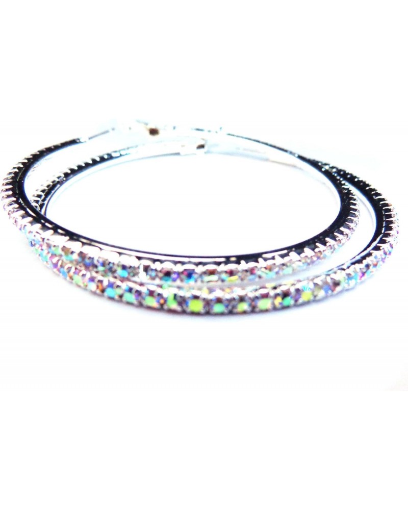 Crystal Iridescent Silver Tone Rhinestone Hoop Earrings 3 inch Hoop Earrings $11.19 Earrings