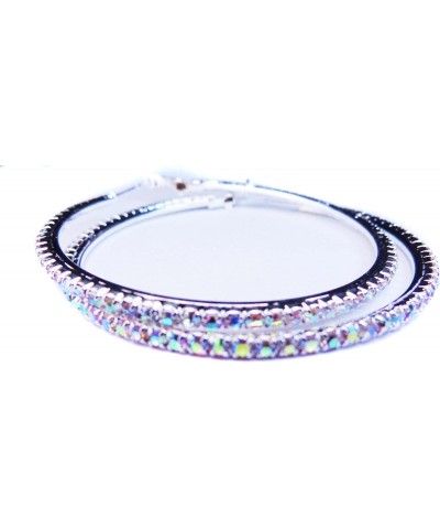 Crystal Iridescent Silver Tone Rhinestone Hoop Earrings 3 inch Hoop Earrings $11.19 Earrings