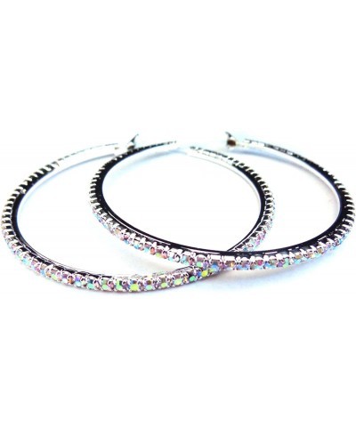 Crystal Iridescent Silver Tone Rhinestone Hoop Earrings 3 inch Hoop Earrings $11.19 Earrings