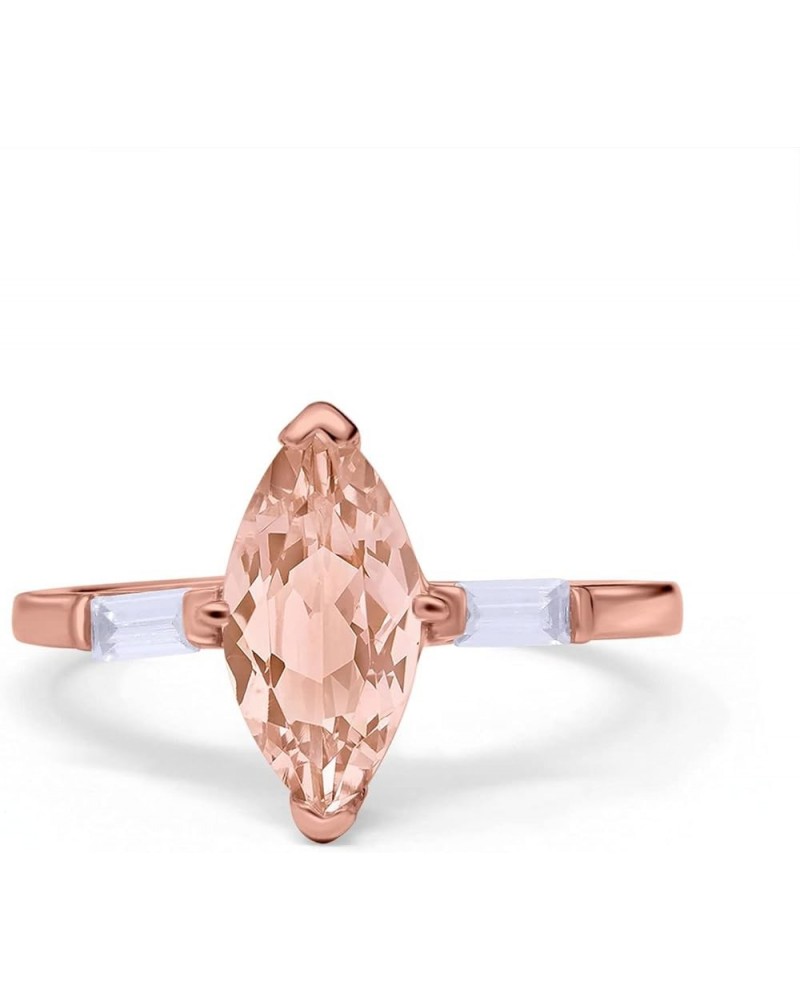 Marquise Art Deco Baguette Engagement Ring 925 Sterling Silver Rose Tone, Simulated Morganite CZ $12.47 Rings