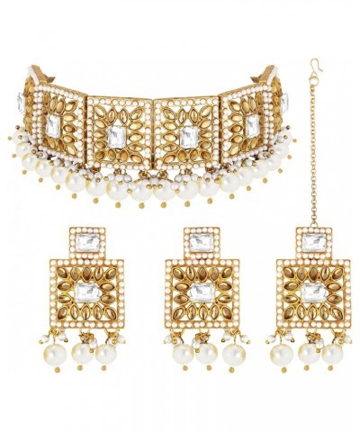 Faux Pearl White Necklace with Earrings Indian Traditional Bollywood Jewelry Set for Women Girls $18.54 Jewelry Sets