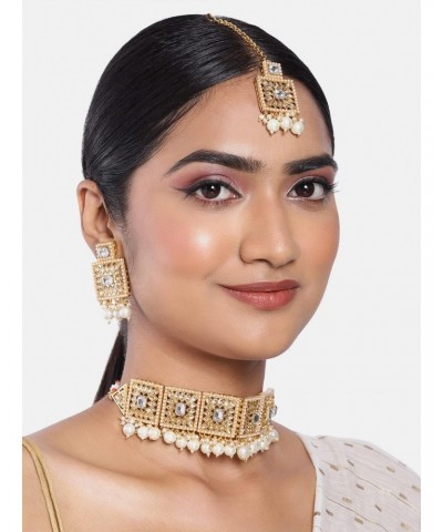 Faux Pearl White Necklace with Earrings Indian Traditional Bollywood Jewelry Set for Women Girls $18.54 Jewelry Sets