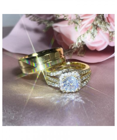 Couple Rings Matching Ring 1.8ct CZ Gold Plated Women Wedding Ring Sets for Him and Her His Engagement Bridal Ring Sets Women...