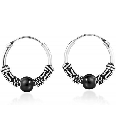 Unisex 15 mm Balinese Black .925 Sterling Silver Hoop Earrings $12.71 Earrings