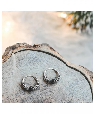 Unisex 15 mm Balinese Black .925 Sterling Silver Hoop Earrings $12.71 Earrings