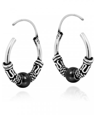 Unisex 15 mm Balinese Black .925 Sterling Silver Hoop Earrings $12.71 Earrings