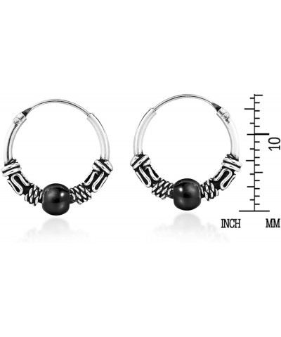 Unisex 15 mm Balinese Black .925 Sterling Silver Hoop Earrings $12.71 Earrings