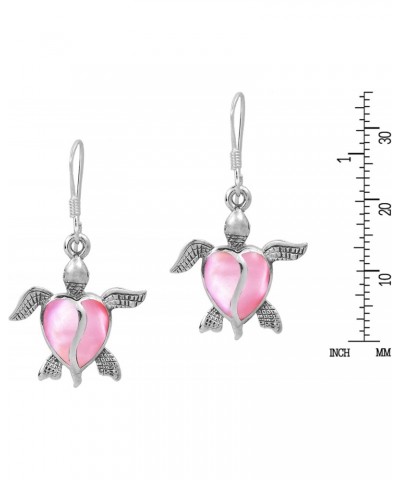 Love Life Sea Turtle Heart Pink Mother of Pearl .925 Sterling Silver Dangle Earrings | New Year Earrings $12.00 Earrings