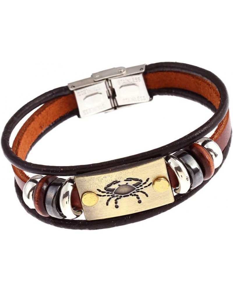 12 Constellation Leather Bracelet Retro Leather Stainless Steel Zodiac Cuff Bangle Bracelet for Women Men Couple Jewelry Canc...