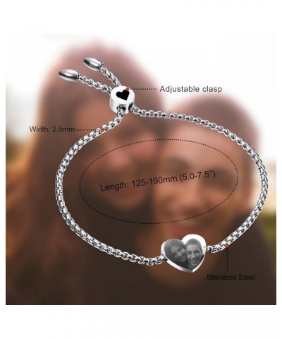 Personalized Heart Charm Bracelet for Women, Custom Birthstone Engraving Photo/Name/Date Adjustable Stainless Steel Box Chain...