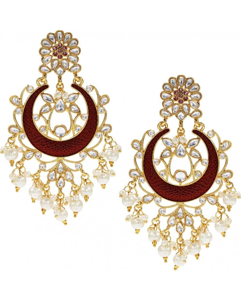 Ethnic Festive Wedding Party Wear Drop Dangle Earrings Indian Traditional Bollywood Fashion Jewelry for Women Maroon 3 $15.39...