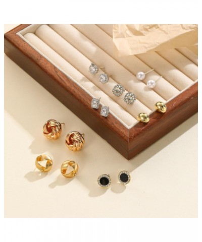 8 Pairs Stud Earrings Set for Women Cubic Zirconia Halo Studs Gold Knot Twist Stud Earrings Faux Pearl Simple Post Earrings f...