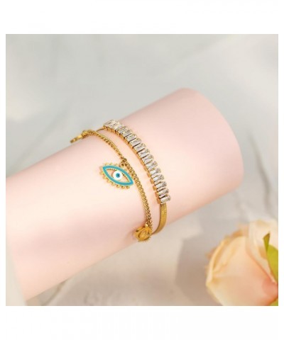 Evil Eye Bracelet for Women Girl Dainty Dainty Gold Layered Bracelet Turkish Blue Eye Link Bracelet Protection Jewelry Gift E...