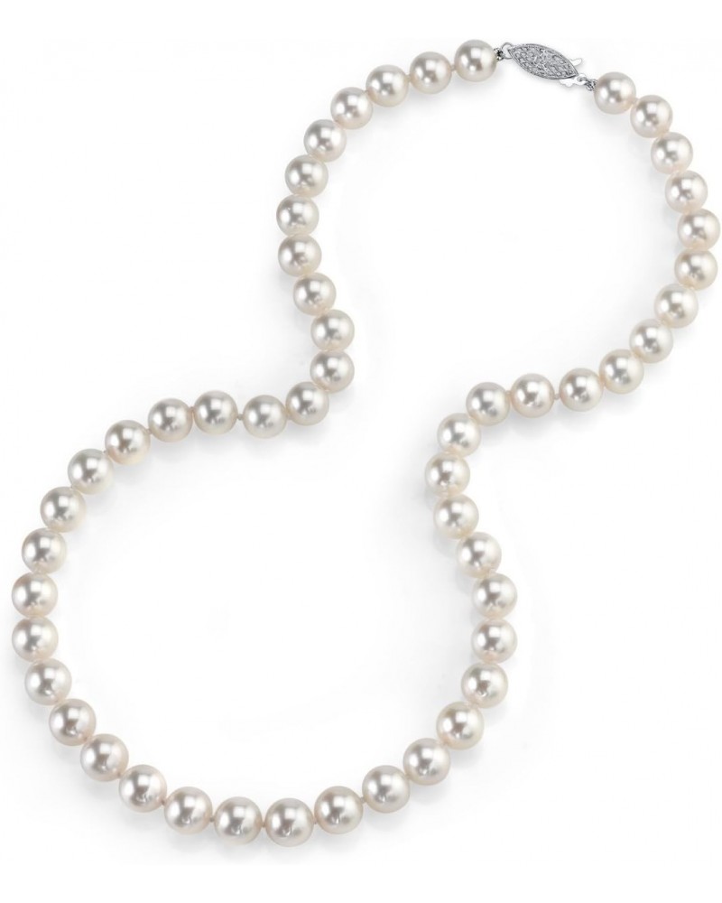 14K Gold 7.0-7.5mm Round Genuine White Japanese Akoya Saltwater Cultured Pearl Necklace in 17" Princess Length for Women $295...