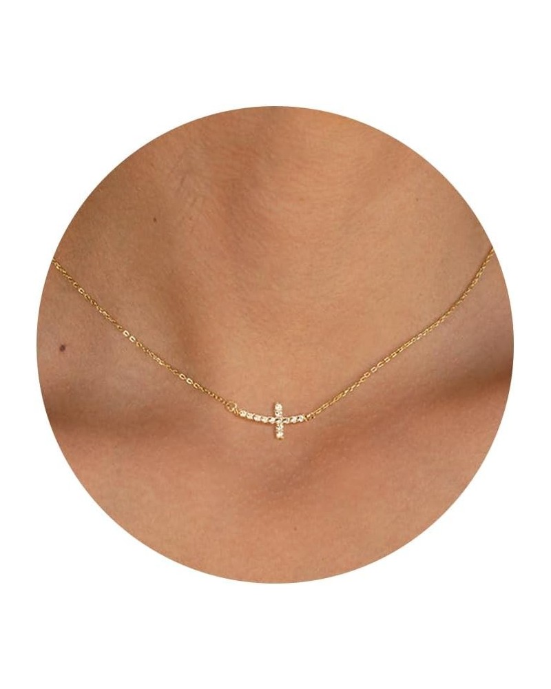 Cross Necklace for Women, Dainty Gold Necklace 14k Gold Plated Tiny Small Cross Pendant Necklace Chain Simple Trendy Cross Ch...