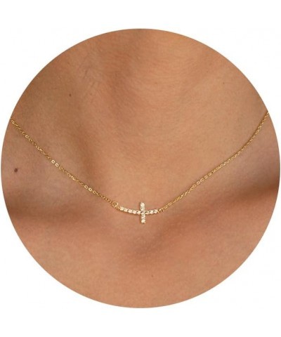 Cross Necklace for Women, Dainty Gold Necklace 14k Gold Plated Tiny Small Cross Pendant Necklace Chain Simple Trendy Cross Ch...