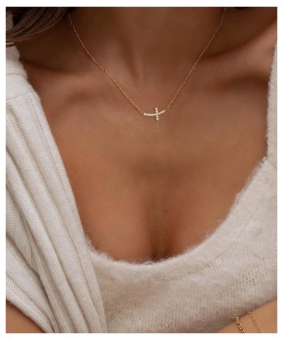 Cross Necklace for Women, Dainty Gold Necklace 14k Gold Plated Tiny Small Cross Pendant Necklace Chain Simple Trendy Cross Ch...