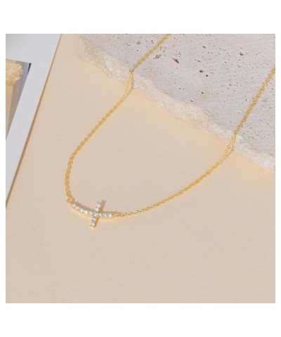 Cross Necklace for Women, Dainty Gold Necklace 14k Gold Plated Tiny Small Cross Pendant Necklace Chain Simple Trendy Cross Ch...