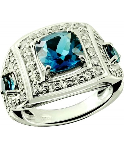 Sterling Silver 925 Statement Ring Genuine Gemstone Cushion 8 mm, Rhodium-Plated Finish, Art Deco Topaz $57.60 Rings