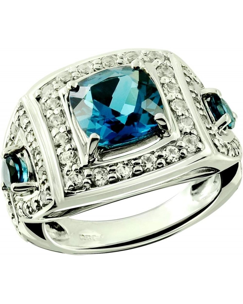 Sterling Silver 925 Statement Ring Genuine Gemstone Cushion 8 mm, Rhodium-Plated Finish, Art Deco Topaz $57.60 Rings