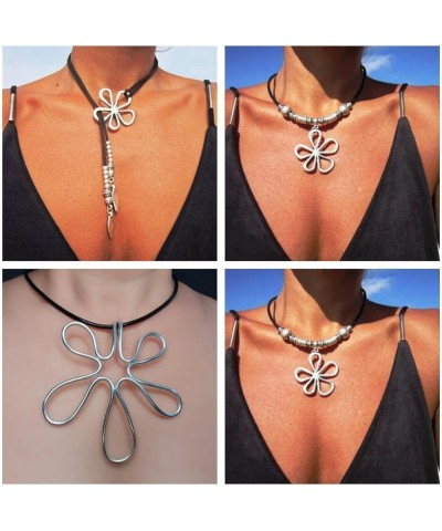 Boho Necklaces for Women Brown Black Openwork Flower Pendants Necklaces Adjustable Summer Chokers Necklaces Gifts for Women G...