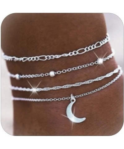 4Pcs Moon Anklet for Women Boho Beads Ankle Bracelet Cuba Anklet Layered Anklets Bohemian Beach Foot Chain Adjustable Beads C...