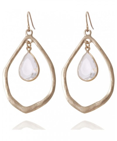 Vintage Double Layered Tear Drop with White Clear Crystal Dangle Drop Earrings for Women $7.45 Earrings