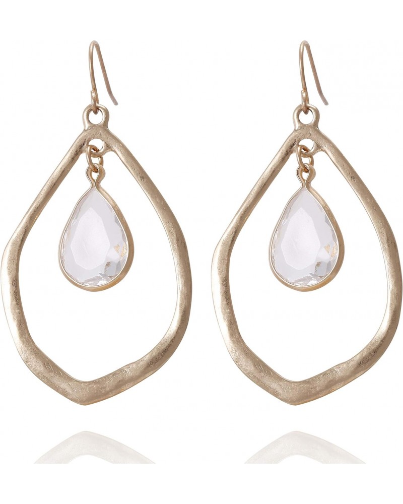 Vintage Double Layered Tear Drop with White Clear Crystal Dangle Drop Earrings for Women $7.45 Earrings