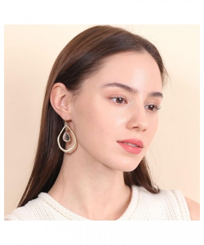 Vintage Double Layered Tear Drop with White Clear Crystal Dangle Drop Earrings for Women $7.45 Earrings