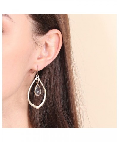 Vintage Double Layered Tear Drop with White Clear Crystal Dangle Drop Earrings for Women $7.45 Earrings