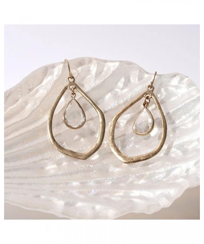 Vintage Double Layered Tear Drop with White Clear Crystal Dangle Drop Earrings for Women $7.45 Earrings