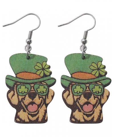 St. Patrick's Day Earring Cute Cat Dog Four-leaf Clover Goblin Wooden Drop Earrings for St. Patrick's Day Decoration Outfit C...