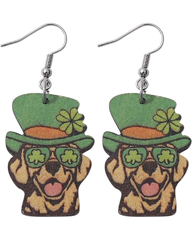 St. Patrick's Day Earring Cute Cat Dog Four-leaf Clover Goblin Wooden Drop Earrings for St. Patrick's Day Decoration Outfit C...