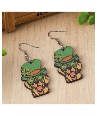 St. Patrick's Day Earring Cute Cat Dog Four-leaf Clover Goblin Wooden Drop Earrings for St. Patrick's Day Decoration Outfit C...