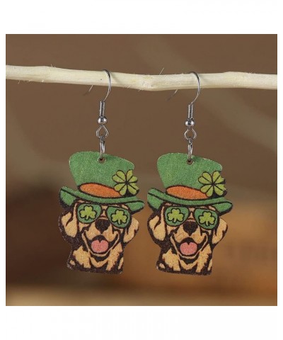 St. Patrick's Day Earring Cute Cat Dog Four-leaf Clover Goblin Wooden Drop Earrings for St. Patrick's Day Decoration Outfit C...