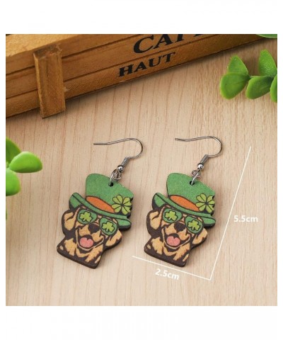 St. Patrick's Day Earring Cute Cat Dog Four-leaf Clover Goblin Wooden Drop Earrings for St. Patrick's Day Decoration Outfit C...