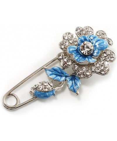 Silver Tone Crystal Rose Safety Pin Brooch (Blue) $11.74 Brooches & Pins