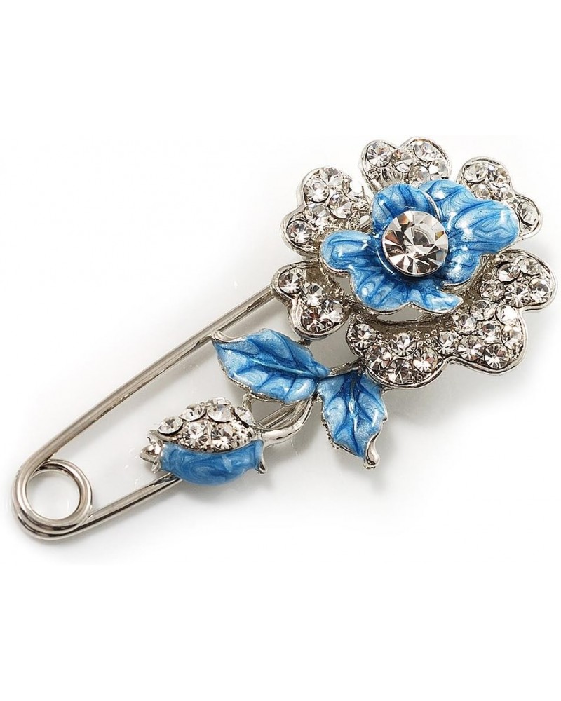 Silver Tone Crystal Rose Safety Pin Brooch (Blue) $11.74 Brooches & Pins