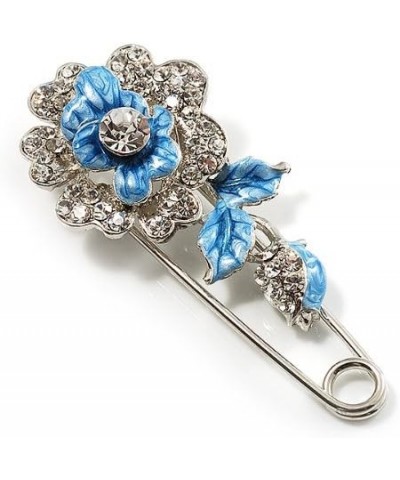 Silver Tone Crystal Rose Safety Pin Brooch (Blue) $11.74 Brooches & Pins